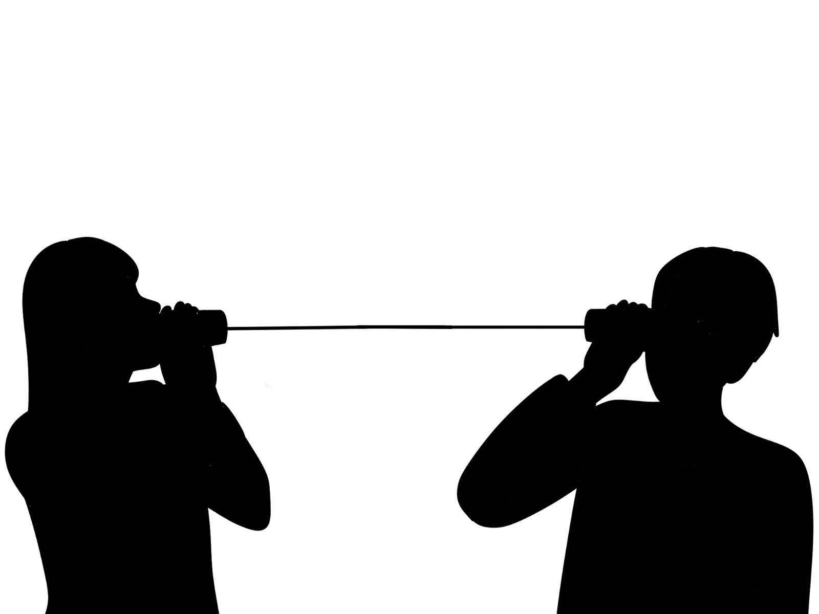 糸電話で距離を保って向き合う男女のシルエット　初体験で起こりやすい理解不足のイメージ